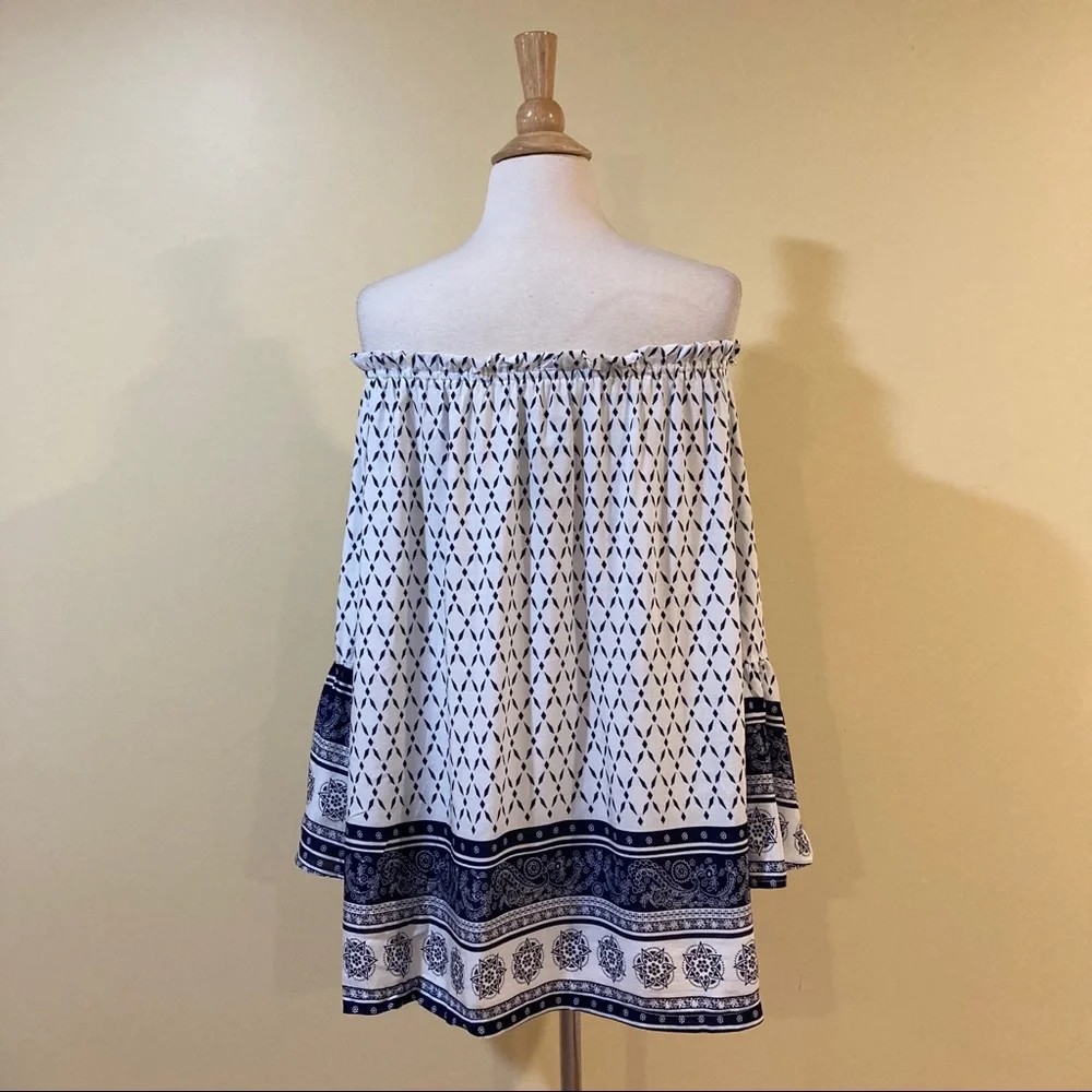 💥 CLEARANCE Bell Sleeve Off Shoulder Modern Floral Tunic Dress - Picture 8 of 8